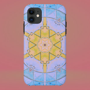 モザイクマンダラフラワーブルーとイエロー iPhone 11 ケース