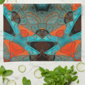 モザイクマンダラフラワーブルーとオレンジ キッチンタオル (折り畳み)