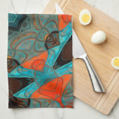 モザイクマンダラフラワーブルーとオレンジ キッチンタオル (四つ折り)