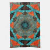 モザイクマンダラフラワーブルーとオレンジ キッチンタオル (縦)