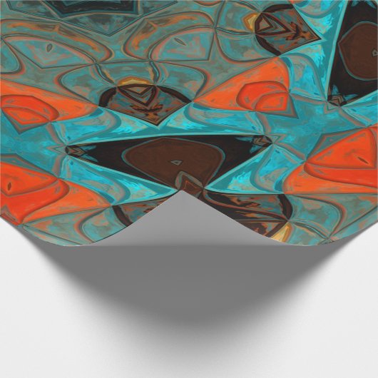 モザイクマンダラフラワーブルーとオレンジ ラッピングペーパー (角)