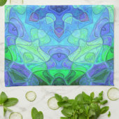 モザイクマンダラフラワーブルーとグリーン キッチンタオル (折り畳み)