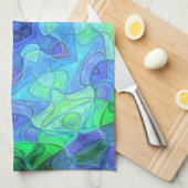 モザイクマンダラフラワーブルーとグリーン キッチンタオル (四つ折り)