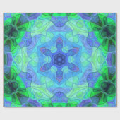 モザイクマンダラフラワーブルーとグリーン ラッピングペーパー (フラット)