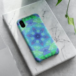 モザイクマンダラフラワーブルーとグリーン iPhone 11 ケース