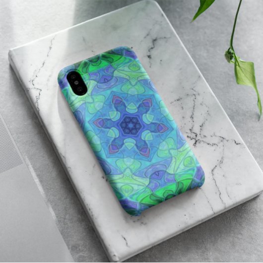 モザイクマンダラフラワーブルーとグリーン Case-Mate iPhoneケース