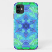 モザイクマンダラフラワーブルーとグリーン Case-Mate iPhoneケース (裏面)