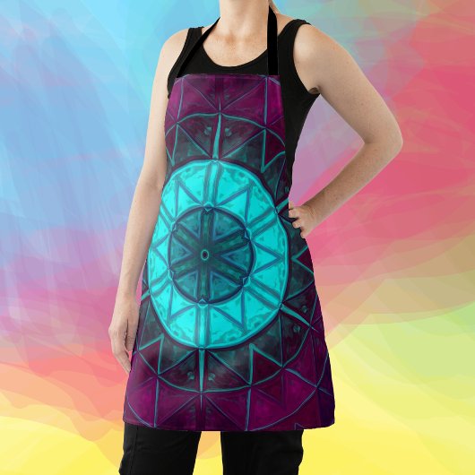 モザイクマンダラフラワーブルーとパープル エプロン