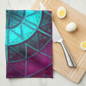 モザイクマンダラフラワーブルーとパープル キッチンタオル (四つ折り)