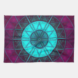 モザイクマンダラフラワーブルーとパープル キッチンタオル