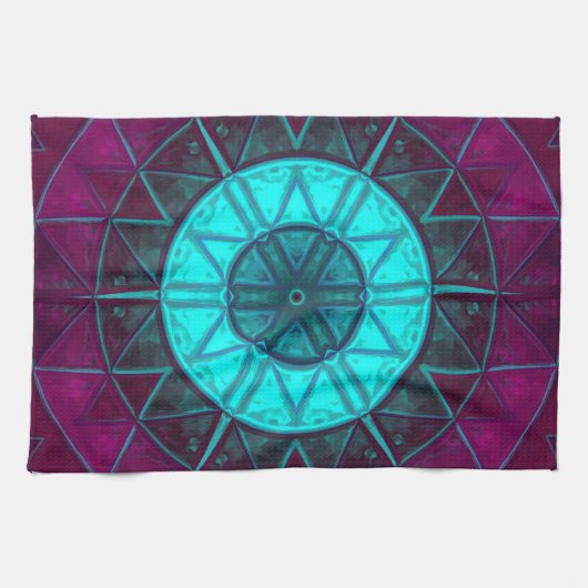 モザイクマンダラフラワーブルーとパープル キッチンタオル (横)