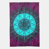 モザイクマンダラフラワーブルーとパープル キッチンタオル (縦)