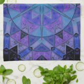 モザイクマンダラフラワーブルーとパープル キッチンタオル (折り畳み)