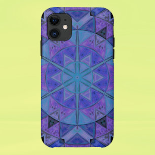 モザイクマンダラフラワーブルーとパープル iPhone 11 ケース