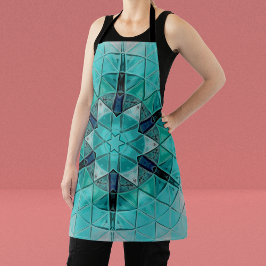 モザイクマンダラフラワーブルーとホワイト エプロン