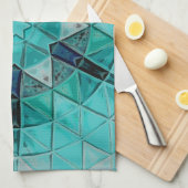 モザイクマンダラフラワーブルーとホワイト キッチンタオル (四つ折り)