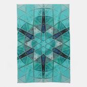 モザイクマンダラフラワーブルーとホワイト キッチンタオル (縦)