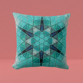 モザイクマンダラフラワーブルーとホワイト クッション