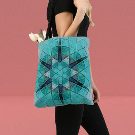 モザイクマンダラフラワーブルーとホワイト トートバッグ