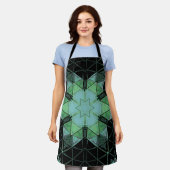 モザイクマンダラフラワーブルーグリーンとブラック エプロン (着用した状態)
