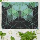 モザイクマンダラフラワーブルーグリーンとブラック キッチンタオル (折り畳み)