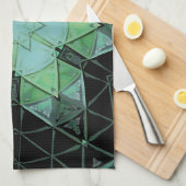 モザイクマンダラフラワーブルーグリーンとブラック キッチンタオル (四つ折り)