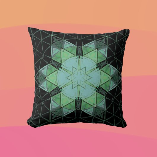 モザイクマンダラフラワーブルーグリーンとブラック クッション