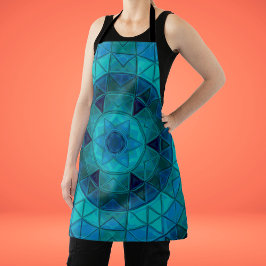 モザイクマンダラフラワーブルー エプロン
