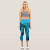 モザイクマンダラフラワーブルー カプリレギンス (正面)