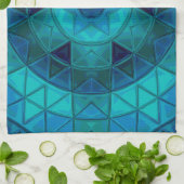 モザイクマンダラフラワーブルー キッチンタオル (折り畳み)