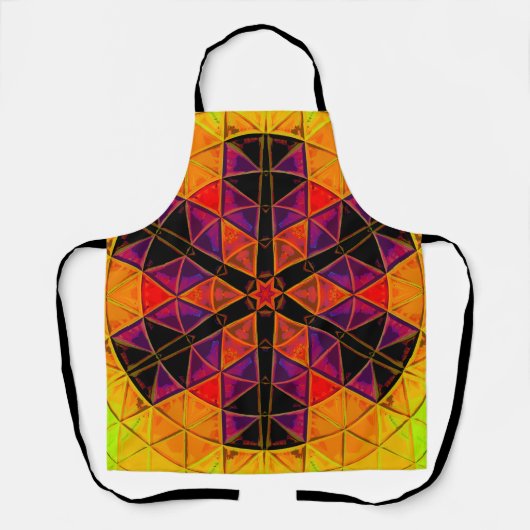 モザイクマンダラフラワーレッドパープルとオレンジ エプロン (正面)