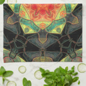 モザイクマンダラフラワーレッド黄緑と黒 キッチンタオル (折り畳み)