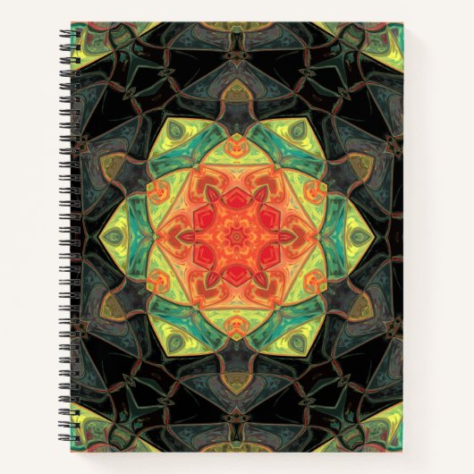モザイクマンダラフラワーレッド黄緑と黒 ノートブック (正面)