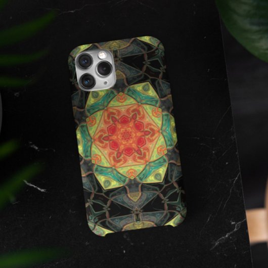 モザイクマンダラフラワーレッド黄緑と黒 Case-Mate iPhoneケース