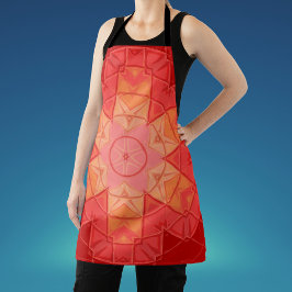 モザイクマンダラフラワー赤とオレンジ エプロン