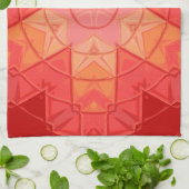 モザイクマンダラフラワー赤とオレンジ キッチンタオル (折り畳み)