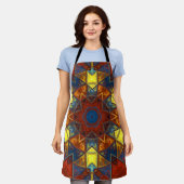 モザイクマンダラフラワー赤と青 エプロン (着用した状態)