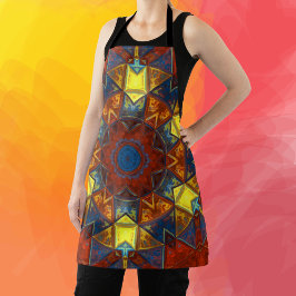モザイクマンダラフラワー赤と青 エプロン