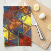 モザイクマンダラフラワー赤と青 キッチンタオル (四つ折り)