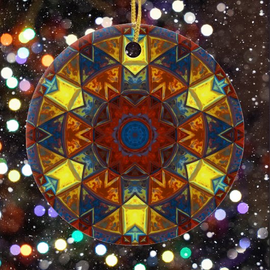 モザイクマンダラフラワー赤と青 セラミックオーナメント