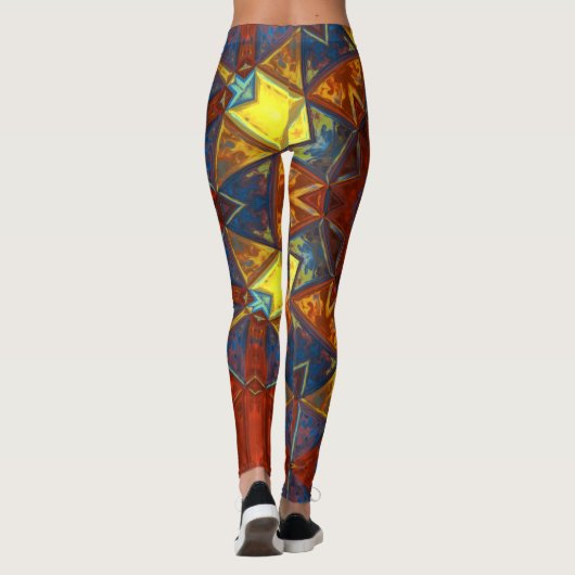 モザイクマンダラフラワー赤と青 レギンス (裏面)