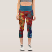 モザイクマンダラフラワー赤と黄色 カプリレギンス (正面)