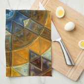 モザイクマンダラフラワー黄色と青 キッチンタオル (四つ折り)