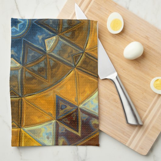 モザイクマンダラフラワー黄色と青 キッチンタオル (四つ折り)