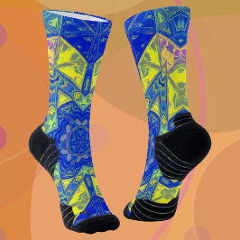 モザイクマンダラブルーとイエロー ソックス