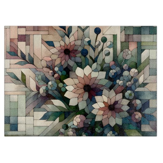 モザイクモダンの花 カッティングボード (正面)