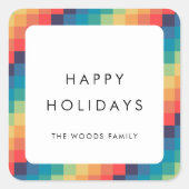 モザイクモダンカラフルハッピーホリデー スクエアシール (正面)