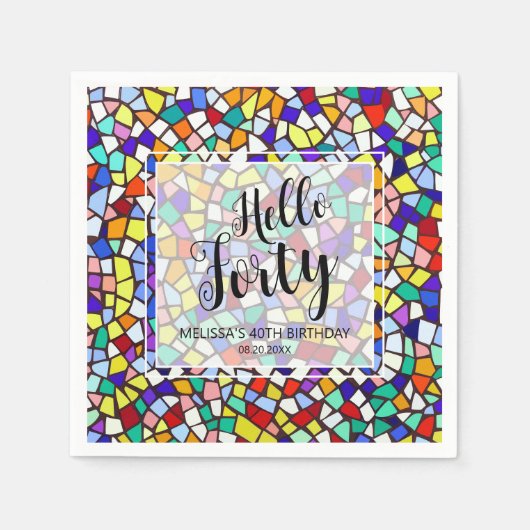 モザイクモダンカラフルハロー40th誕生日 スタンダードカクテルナプキン (正面)