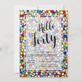 モザイクモダンカラフルハロー40th誕生日 招待状