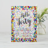 モザイクモダンカラフルハロー40th誕生日 招待状 (スタンド正面)